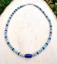 LAPIS LAZULI NECKLACE with Sunstone, Blue Opal & Amazonite, 6mm Heishi Beaded,Natural Stone Gemstone, Silver, 20"