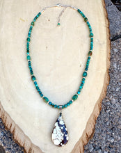 GENUINE TURQUOISE NECKLACE with Wild Horse Jasper Pendant, Beaded, Silver, Adjustable 18"-20"a