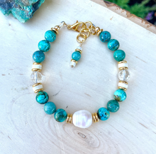 CHRYSOCOLLA BRACELET, Choice Clasp or Stretch, AAA Arizona Gemstone, Gold Accents, Pearl, Clear Quartz, Crystal Natural Stone