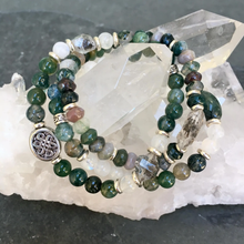 Herkimer Diamond & Moss Agate Bracelet, Stretch, Natural Gemstone Crystal