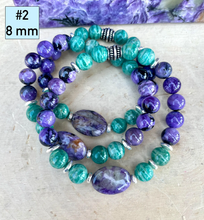 CHAROITE & AMAZONITE BRACELET, Choice 6mm or 8mm, Russian Natural Stone, Beaded, Stretch, Gemstone Crystal