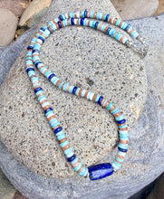 LAPIS LAZULI NECKLACE with Sunstone, Blue Opal & Amazonite, 6mm Heishi Beaded,Natural Stone Gemstone, Silver, 20"