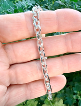 SILVER CHAIN BRACELET Oval Cable Square Plated Chain with Sterling Silver Lobster Clasp & Rings, Various Sizes