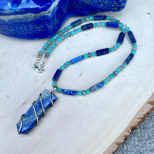LAPIS LAZULI NECKLACE with Chrysocolla, Labradorite & Silver, Beaded, 18", Natural Stone Crystal Gemstone Pendant