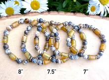 South African DENDRITIC & YELLOW OPAL Bracelet, Stretch, Natural Stone Beaded Gemstone Crystal, Men or Women