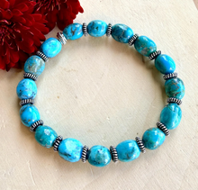 KINGMAN TURQUOISE BRACELET, with Silver, Stretch, Blue Green Potato/Pebble, Beaded, Genuine, Natural Stone Gemstone