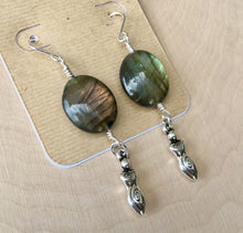 LABRADORITE SPIRAL GODDESS Dangle Earrings, Sterling Silver Hooks, Flashy Gemstone Stone Crystal Earring Set