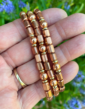 COPPER BEAD BRACELET, with Gold Accents, Stretch, Beaded, 6"-8.5", Healing Mineral