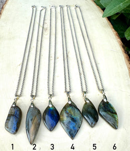 LABRADORITE PENDANT NECKLACE, Choice, 18" Silver Chain, Natural Flashy Stone, Gemstone Crystal