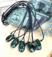 EMERALD PENDANT NECKLACE, Choice, 14"-22" Adjustable Black Cotton Cord, Brazil Natural Stone, Gemstone Crystal