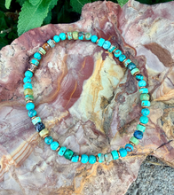 TURQUOISE COPPER BRACELET Minimalist, Blue Green, Stretch Beaded, Genuine, Crystal Natural Stone Gemstone, Small Bead