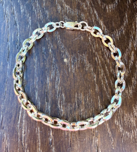 SILVER CHAIN BRACELET Oval Cable Square Plated Chain with Sterling Silver Lobster Clasp & Rings, Various Sizes