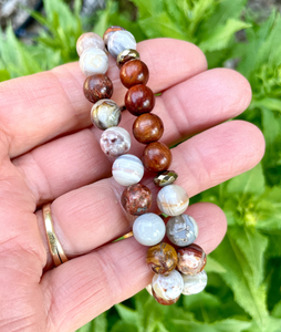 LAGUNA LACE AGATE Bracelet, Choice with Rosewood, Mexican Natural Stone, 8mm Stretch Beaded Banded Gemstone Crystal