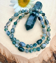 MOSS AGATE BRACELET w/Leaf Beads, Silver, Stretch, Natural Stone, Green Gemstone Crystal, Earthy