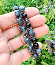 LARVIKITE & BLACK OBSIDIAN Stone Bracelet, Choice, Natural Norway Norwegian Gemstone, Beaded, Men's, Unisex