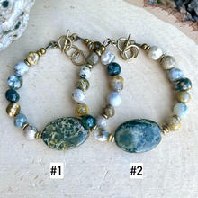 OCEAN JASPER BRACELET with Antiqued Brass, Choice, Adjustable Clasp 7"-8", Beaded Natural Stone Gemstone Crystal