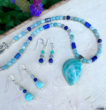 AMAZONITE PENDANT NECKLACE with Lapis Lazuli & Labradorite, Beaded, 20", Natural Stone Crystal Gemstone Pendant, Silver Chain