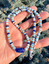 LAPIS LAZULI NECKLACE with Sunstone, Blue Opal & Amazonite, 6mm Heishi Beaded,Natural Stone Gemstone, Silver, 20"
