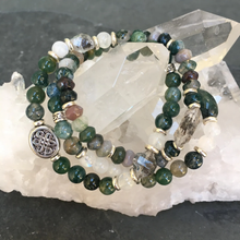 CELTIC KNOT BRACELET Moss Agate, Herkimer Diamond & Rainbow Moonstone, Stetch, Natural Stone Gemstone Crystal