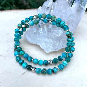 CHRYSOCOLLA BRACELET, AAA Arizona Gemstone, Stretch, Blue Green, Turquoise Colored Natural Stone Gemstone