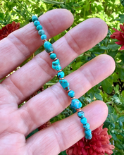 TURQUOISE COPPER BRACELET Minimalist, Blue Green, Nugget & Round Small Beads, Stretch, Genuine Natural Stone Gemstone