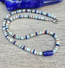 LAPIS LAZULI NECKLACE with Sunstone, Blue Opal & Amazonite, 6mm Heishi Beaded,Natural Stone Gemstone, Silver, 20"