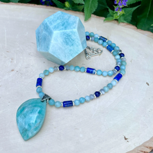 AMAZONITE PENDANT NECKLACE with Lapis Lazuli & Labradorite, Beaded, 20", Natural Stone Crystal Gemstone Pendant, Silver Chain