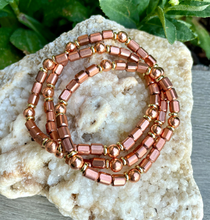 COPPER BEAD BRACELET, with Gold Accents, Stretch, Beaded, 6"-8.5", Healing Mineral