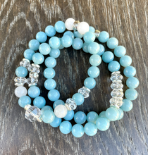 TROLLEITE BRACELET, Choice, with White Jade & Clear Quartz, Stretch, Stack, Natural Stone Gemstone Crystal, Icy Blue Bracelets