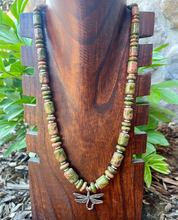 DRAGONFLY UNAKITE NECKLACE, Sterling Silver, 20", Beaded, Natural Stone Gemstone Crystal Jewelry