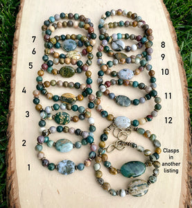 OCEAN JASPER BRACELET, Choice, Oval Bead Focal, Stretch, Natural Stone Gemstone Crystal, Spiritual Gifts