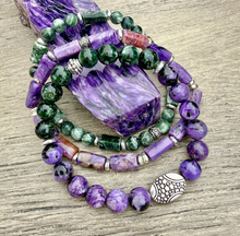 CHAROITE & SERAPHINITE BRACELET, Choice or Stack, Russian Natural Stone, Beaded, Stretch, Gemstone Crystal