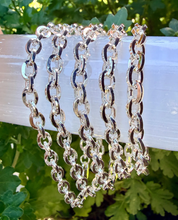 SILVER CHAIN BRACELET Oval Cable Square Plated Chain with Sterling Silver Lobster Clasp & Rings, Various Sizes