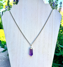 AMETHYST PENDANT NECKLACE with Sterling Silver Caps, 18" Chain, Natural Stone Gemstone Crystal
