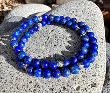 LAPIS LAZULI & SILVER Bracelet, Beaded Stretch, Genuine Deep Blue Natural Stone, Gemstone Crystal