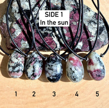 SWEDISH EUDIALYTE Pendant Necklace, Choice, Leather Cord, Sweden Natural Stone, Gemstone Crystal