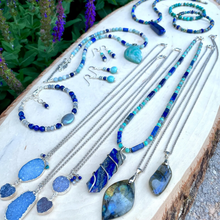 LAPIS LAZULI BRACELET with Azurite Chrysocolla, Labradorite & Pyrite, Beaded, Stretch, Natural Stone Crystal Gemstone, Blue Green