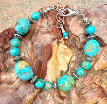 KINGMAN TURQUOISE BRACELET Clasp, Adjustable, Blue Green, Beaded, Natural Stone Gemstone