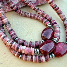 NORWEGIAN THULITE NECKLACE, 20", Natural Norway Pink Stone Heishi Gemstone Jewelry