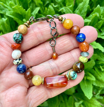 BOHO FIESTA NECKLACE & Bracelet Set, featuring Carnelian Agate + other Gemstones, Antiqued Brass Adjustable Chain, Crystal Natural Stone