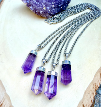 AMETHYST PENDANT NECKLACE with Sterling Silver Caps, 18" Chain, Natural Stone Gemstone Crystal