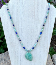 AMAZONITE PENDANT NECKLACE with Lapis Lazuli & Labradorite, Beaded, 20", Natural Stone Crystal Gemstone Pendant, Silver Chain