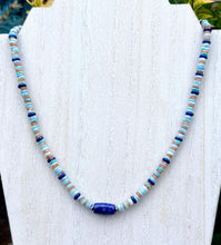 LAPIS LAZULI NECKLACE with Sunstone, Blue Opal & Amazonite, 6mm Heishi Beaded,Natural Stone Gemstone, Silver, 20"