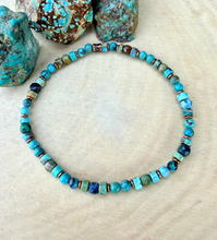 TURQUOISE COPPER BRACELET Minimalist, Blue Green, Stretch Beaded, Genuine, Crystal Natural Stone Gemstone, Small Bead