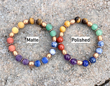 7 CHAKRAS BRACELET with COPPER, Beaded Stretch, Natural Stone Gemstone, Healing Chakra Crystals