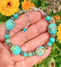 KINGMAN TURQUOISE BRACELET Clasp, Adjustable, Blue Green, Beaded, Natural Stone Gemstone