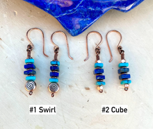 KINGMAN TURQUOISE EARRINGS with Lapis Lazuli and Copper, Dangle, Genuine, Crystal Natural Stone Gemstone