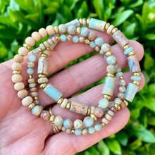 SNAKE SKIN JASPER Bracelet Stack, with Rosewood & Brass, Earth Tones, Natural Stone, Gemstone Crystal