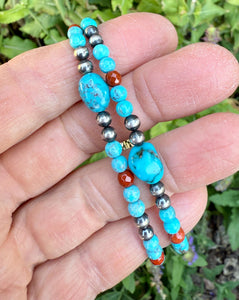 KINGMAN TURQUOISE BRACELET Blue, Sterling Silver Pearls & Clasp, Minimalist, Beaded, Genuine, Crystal Natural Stone Gemstone, Small Bead