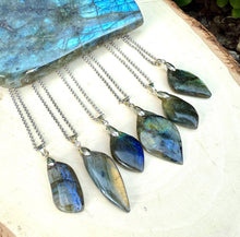LABRADORITE PENDANT NECKLACE, Choice, 18" Silver Chain, Natural Flashy Stone, Gemstone Crystal
